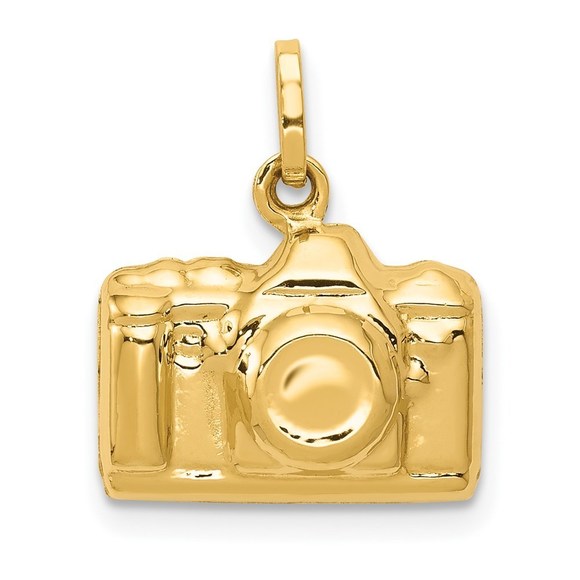 14k Yellow Gold Mini Travel 3-D Polished Camera Necklace/Bracelet Charm Pendant